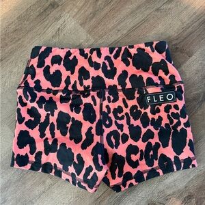 Fleo Women's Coral and Black Leopard Athletic Shorts